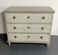 Gustavian Style Swedish Paint Decorated Dresser / Nightstand, Brass, 19th Cent