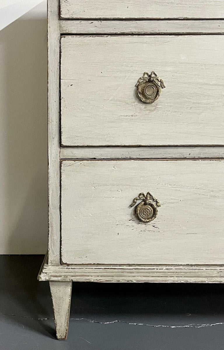 Gustavian Style Swedish Paint Decorated Dresser / Nightstand, Brass