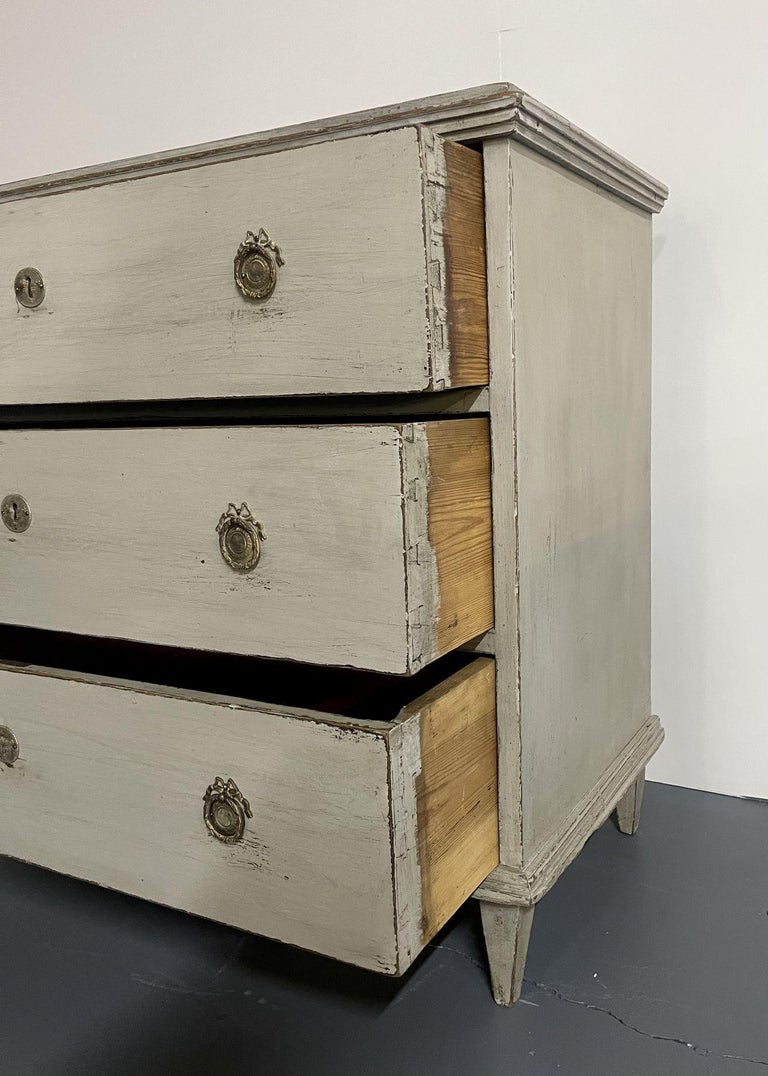 Gustavian Style Swedish Paint Decorated Dresser / Nightstand, Brass