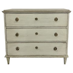 Antique Gustavian Style Swedish Paint Decorated Dresser / Nightstand, Brass, 19th Cent
