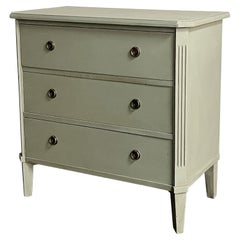 Gustavian Style Swedish Paint Distressed Dresser, Commode / Nightstand, Brass