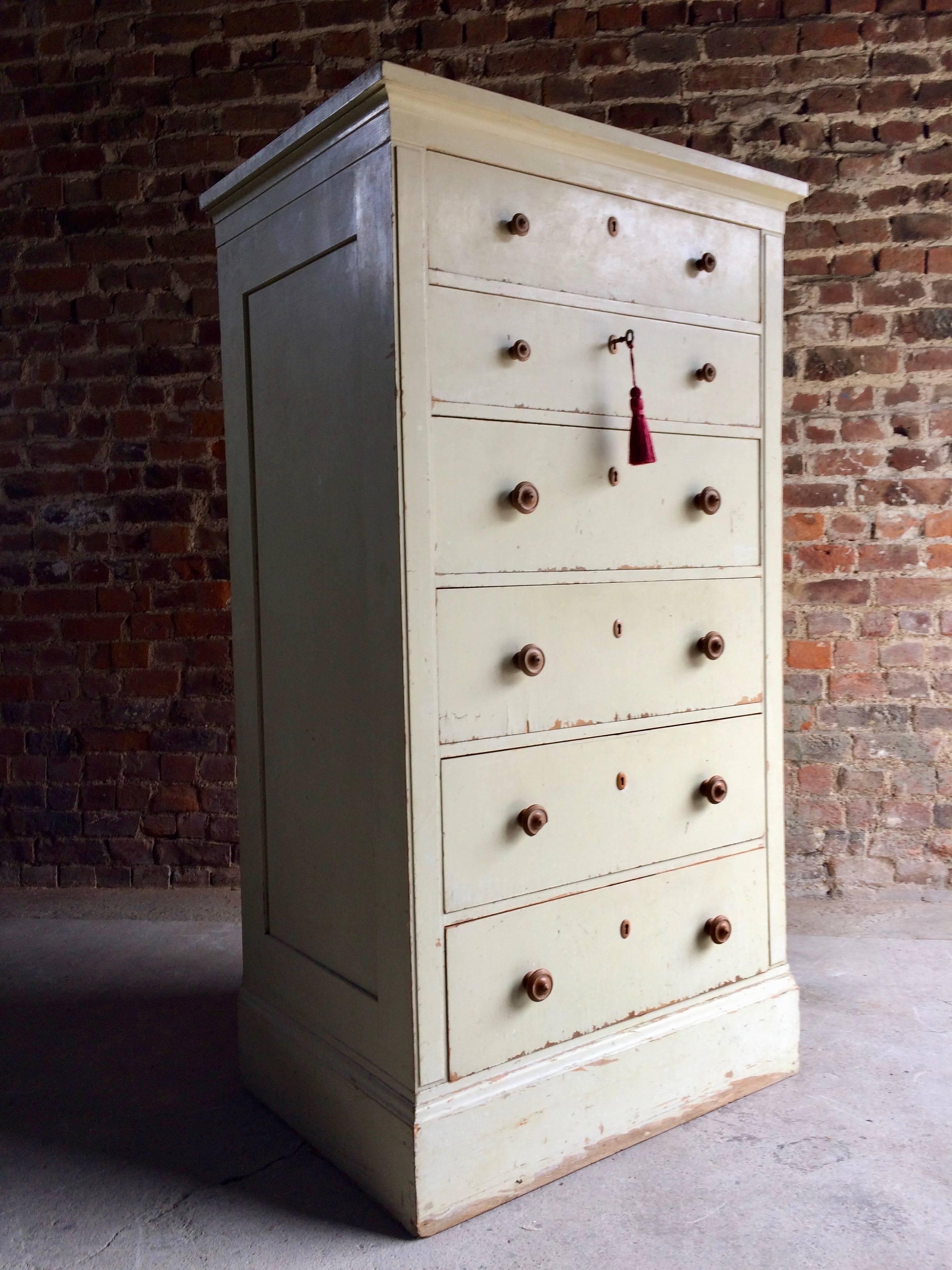 Gustavian Style Tallboy Chest of Drawers Antique 19th Century Painted Distressed 6