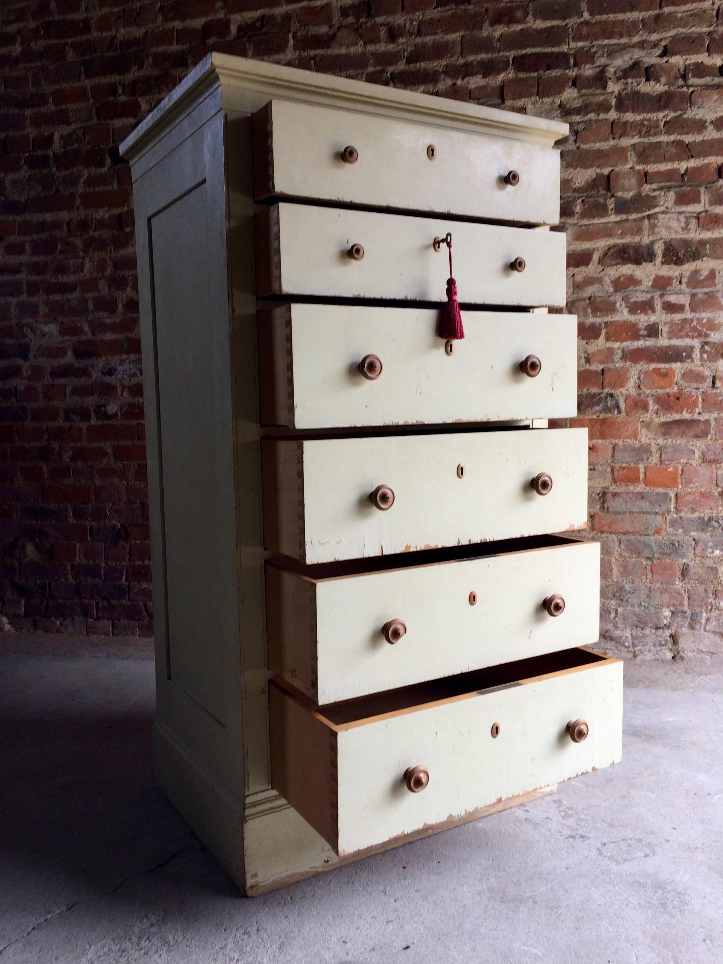 Swedish Gustavian Style Tallboy Chest of Drawers Antique 19th Century Painted Distressed