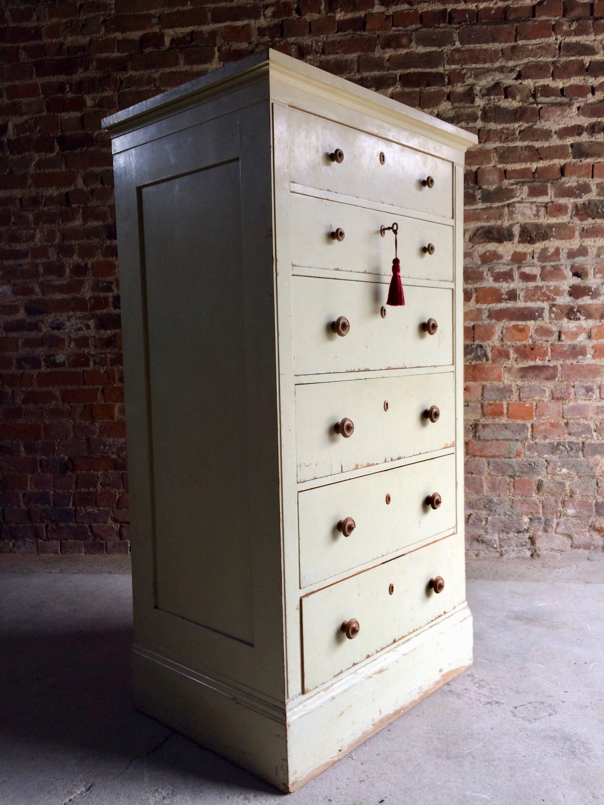Gustavian Style Tallboy Chest of Drawers Antique 19th Century Painted Distressed In Distressed Condition In Longdon, Tewkesbury