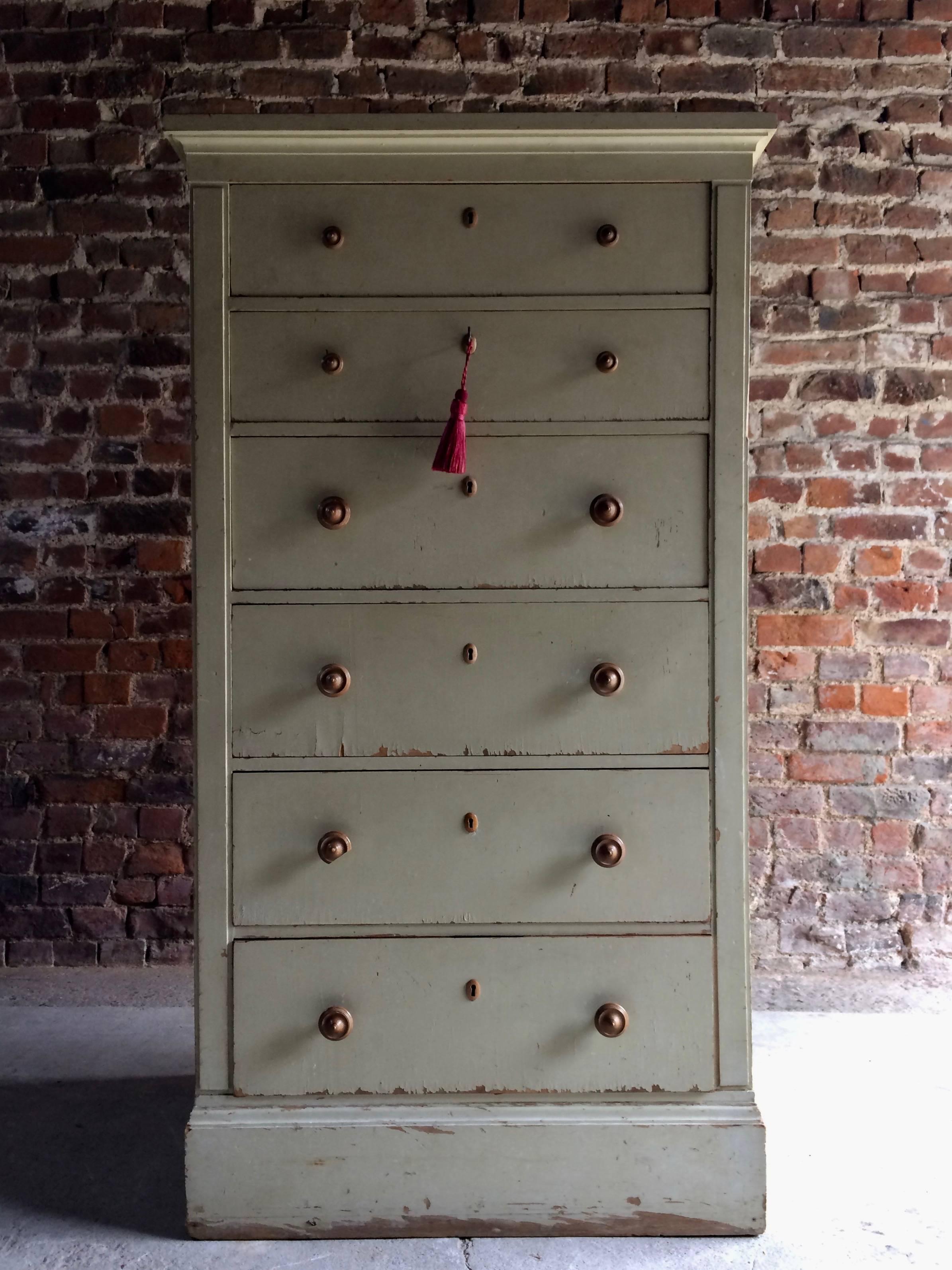 Mid-19th Century Gustavian Style Tallboy Chest of Drawers Antique 19th Century Painted Distressed