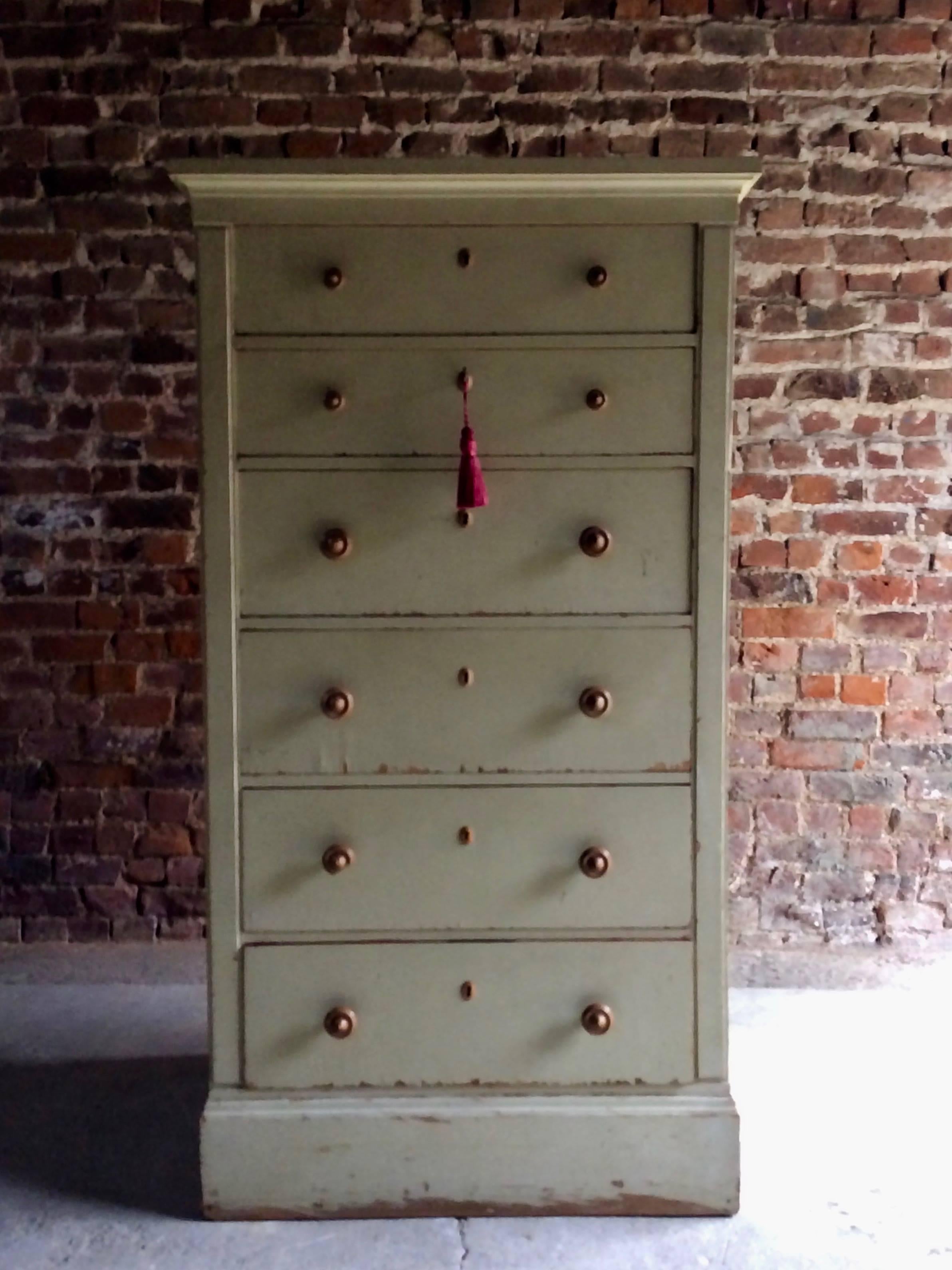 Mahogany Gustavian Style Tallboy Chest of Drawers Antique 19th Century Painted Distressed