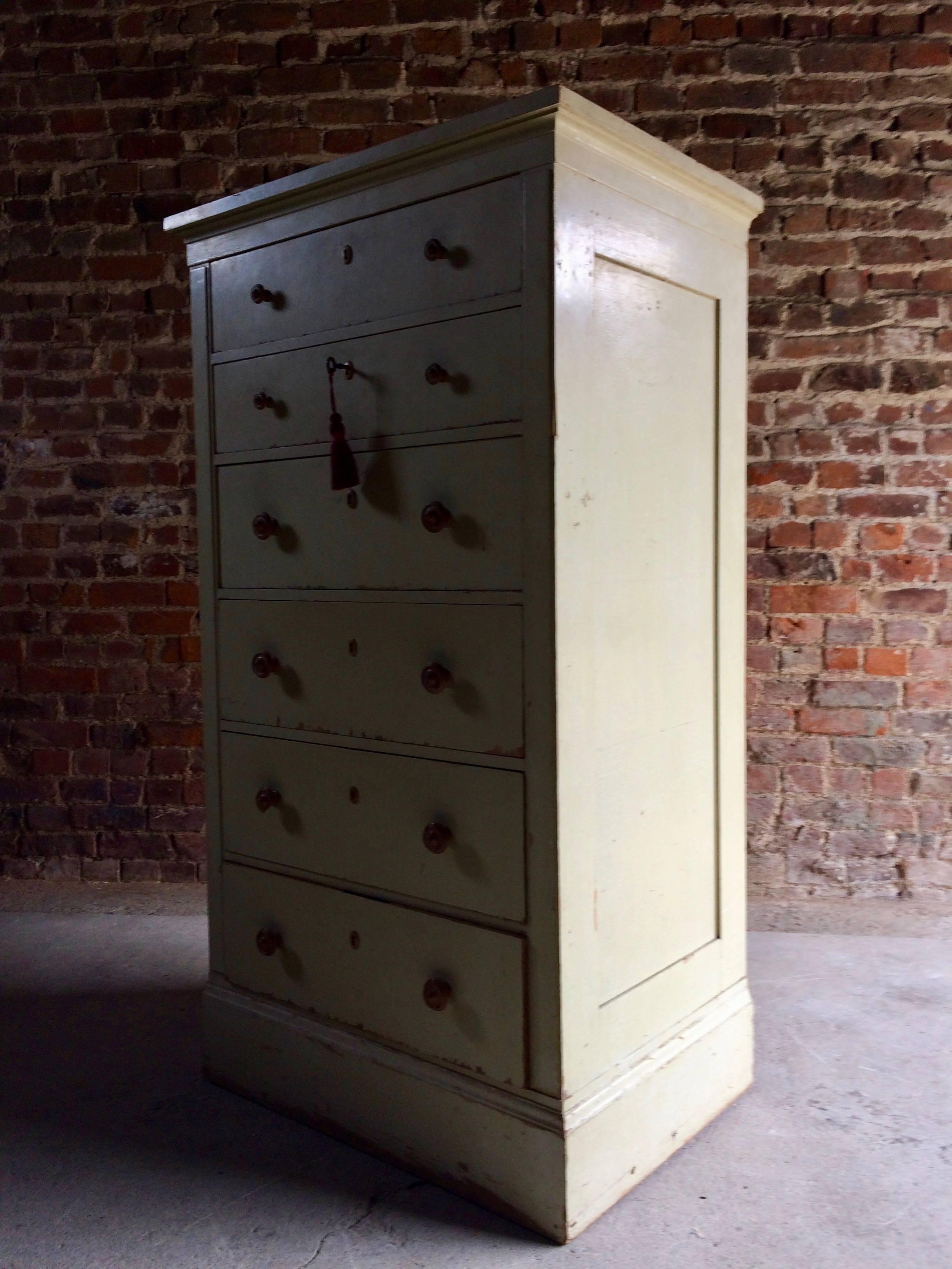 Gustavian Style Tallboy Chest of Drawers Antique 19th Century Painted Distressed 1