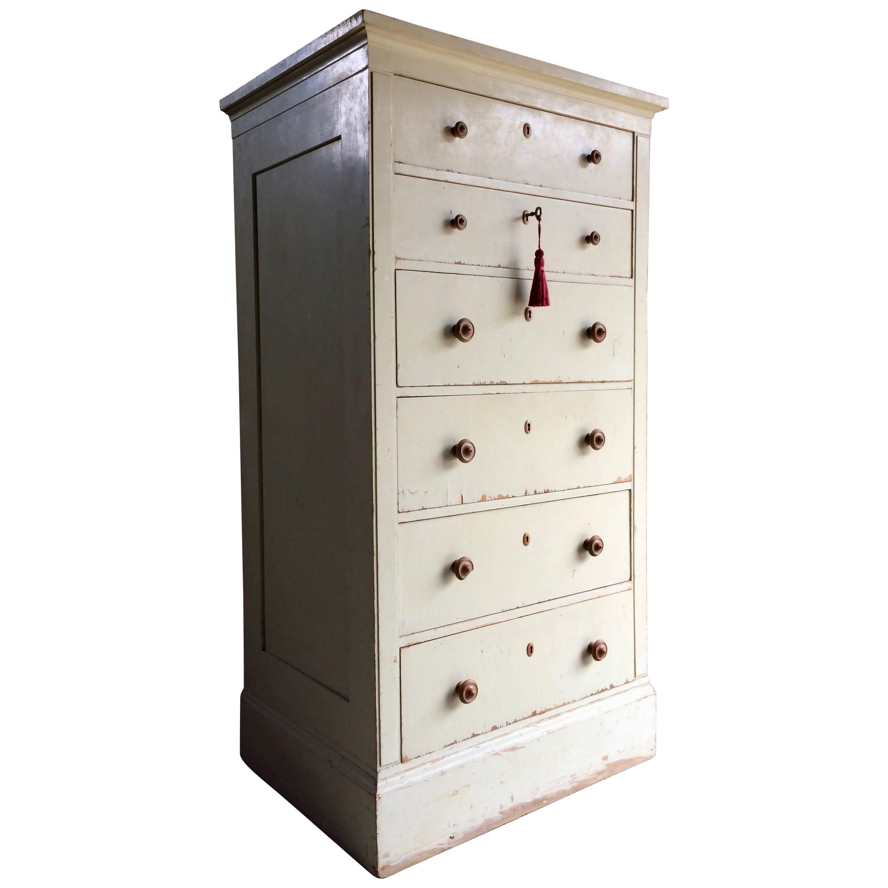 Gustavian Style Tallboy Chest of Drawers Antique 19th Century Painted Distressed