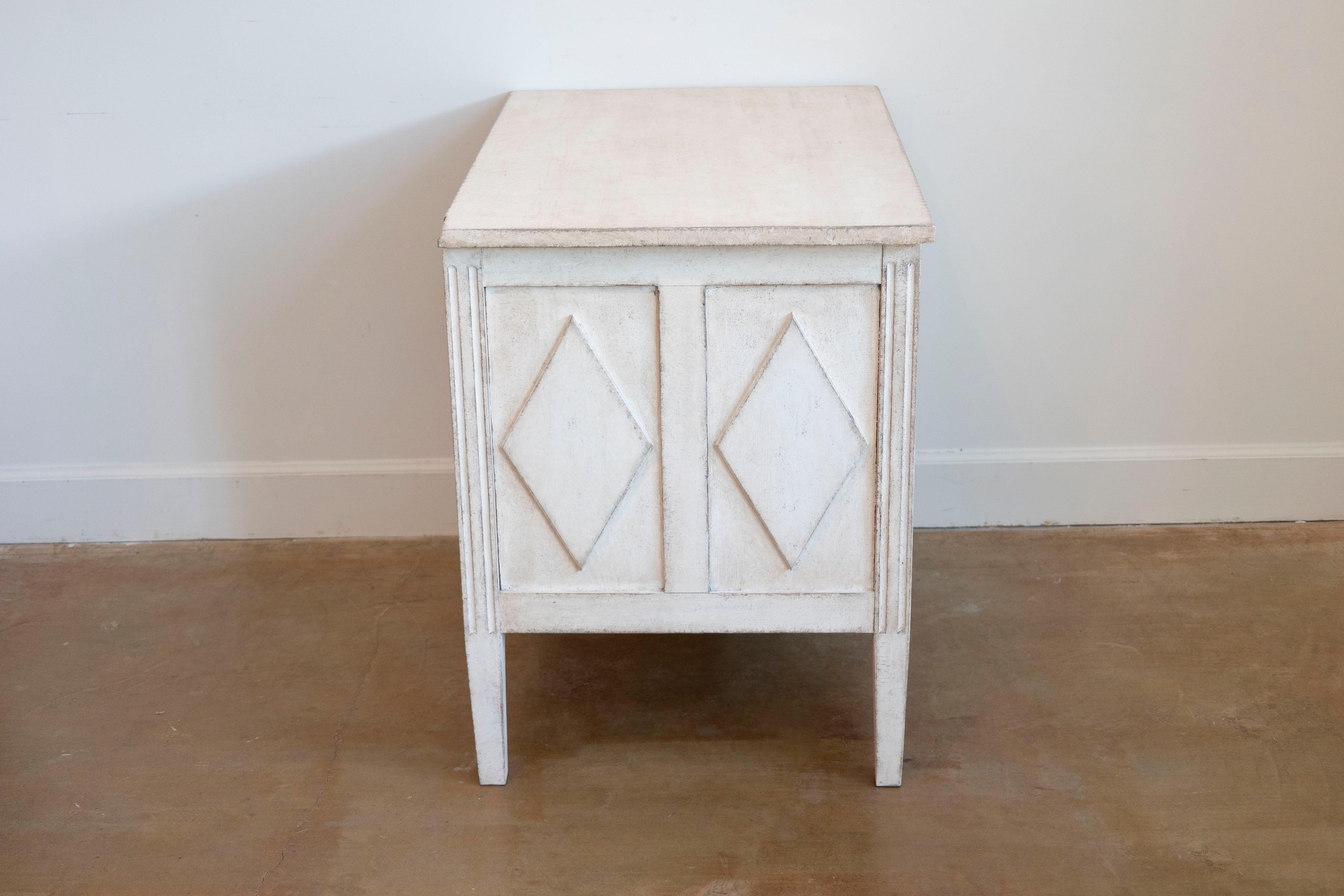 Brass Gustavian Style Three-Drawer Chest with Carved Reeded Motifs, 19th Century For Sale