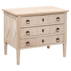Gustavian Style Three-Drawer Chest with Carved Reeded Motifs, 19th Century