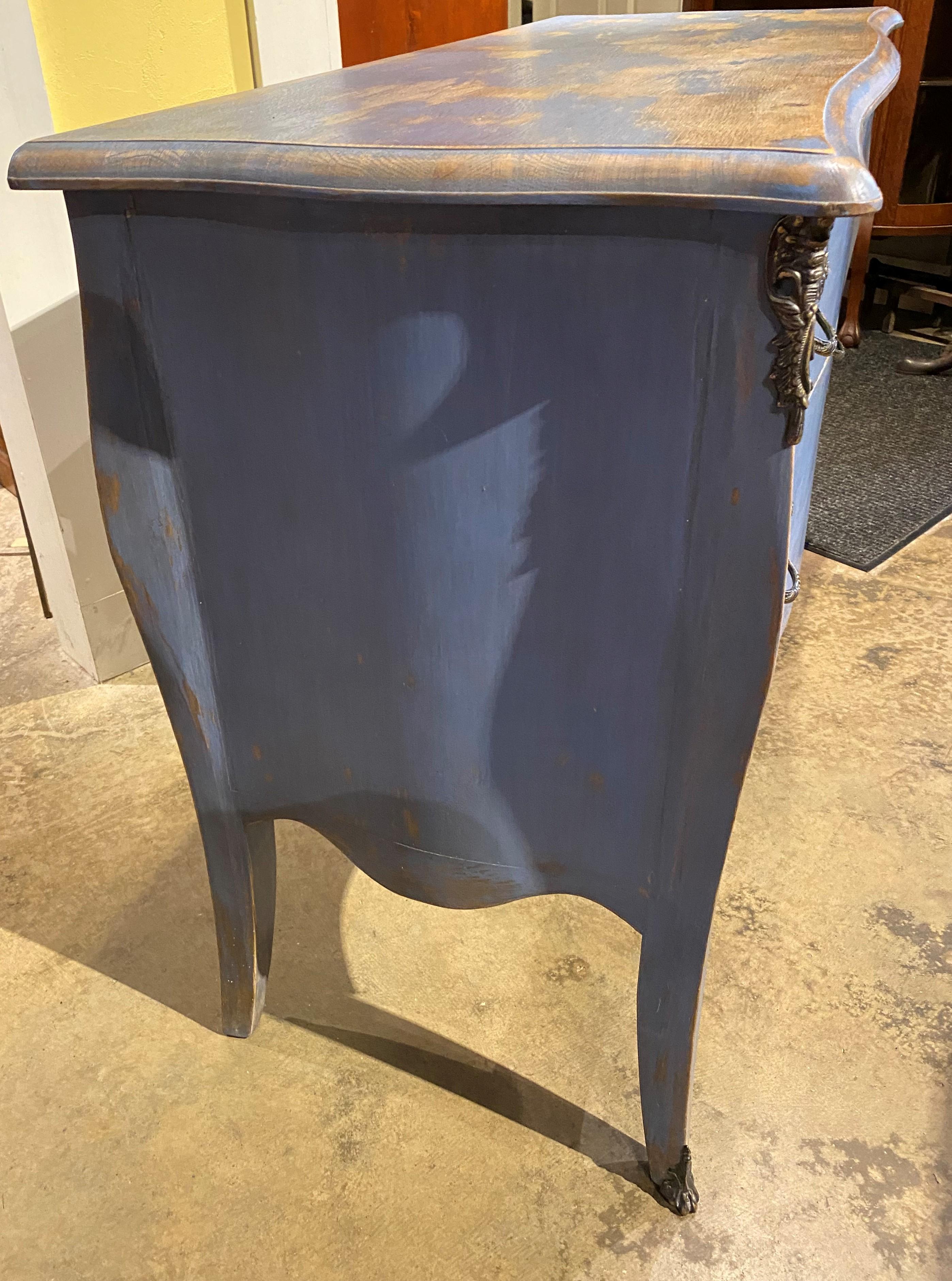 Cast Gustavian Style Two Drawer Commode in Blue Paint
