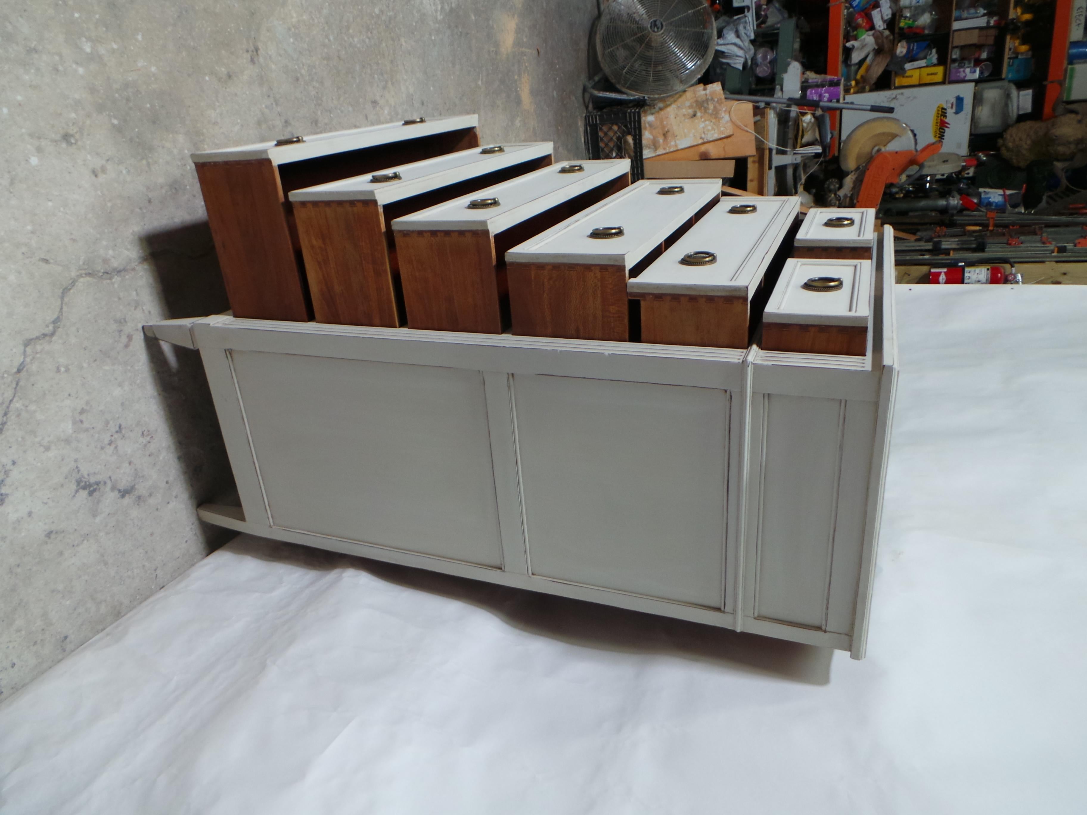Wood Gustavian Style Unique 7 Drawer Chest of Drawers For Sale