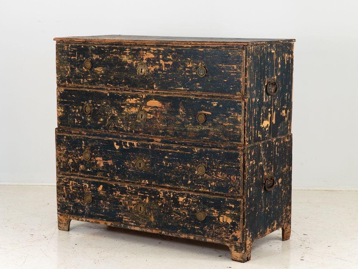 Gustavian Swedish Black Chest on Chest, early 19th Century 1