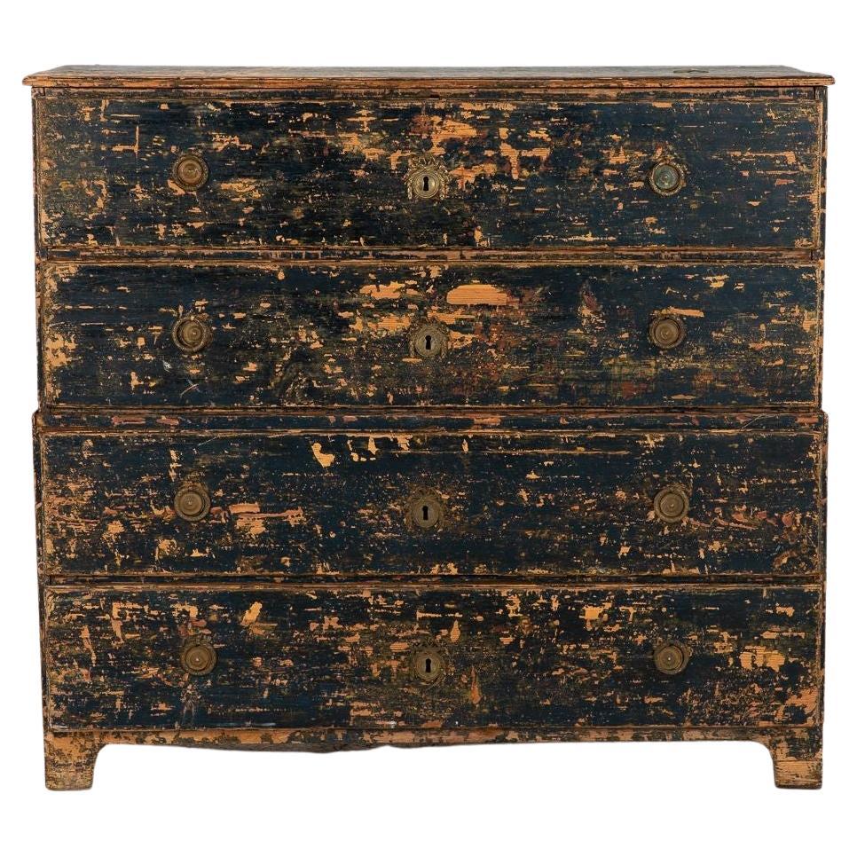 Gustavian Swedish Black Chest on Chest, early 19th Century