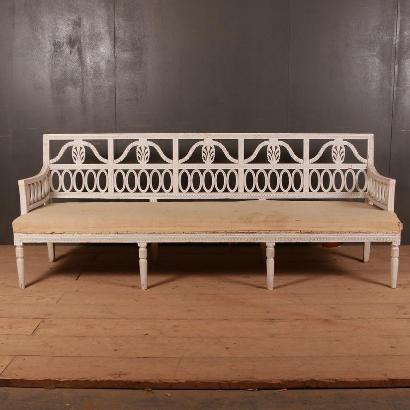 Wonderful 18th century Swedish sofa with fine carved detail. The seat is in need of upholstery, 1780

Seat height 16