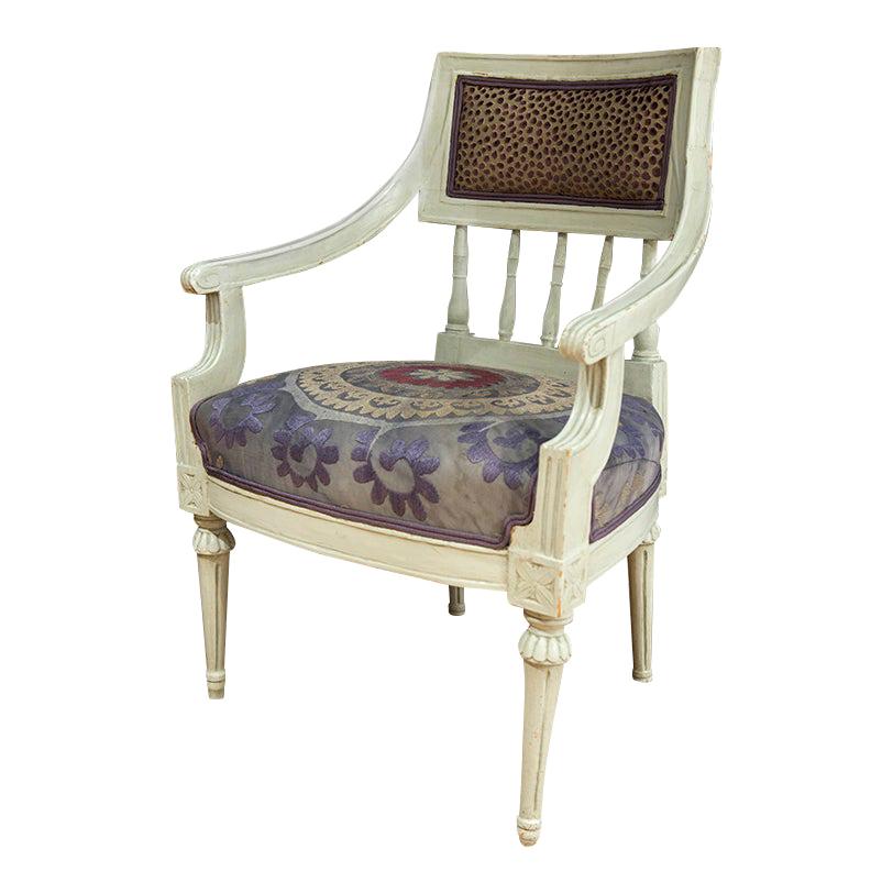 Gustavian Swedish Chair from 1850 with Antique Suzani Fabric For Sale