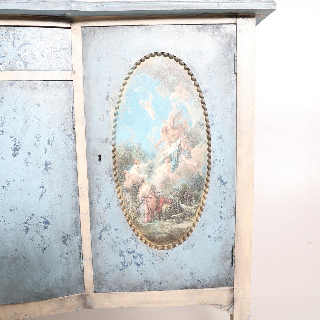 Hand-Painted Gustavian Swedish Chest of Drawers Commode Hand Decorated Antique Classical Blue