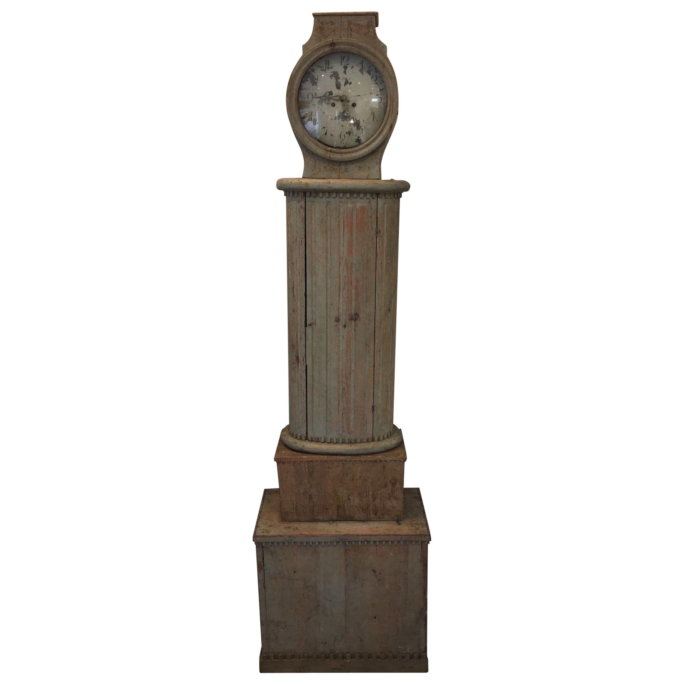 Gustavian Swedish Columnar Tall Case Clock, 18th Century