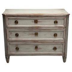 Antique Gustavian, Swedish Commode, Gray Paint Distressed, Brass, Sweden, 1800s
