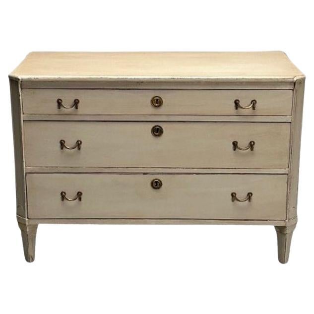 Gustavian, Swedish Commode, Gray Paint Distressed, Brass, Sweden, 1900s