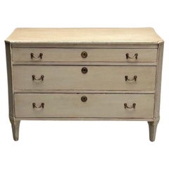 Antique Gustavian, Swedish Commode, Gray Paint Distressed, Brass, Sweden, 1900s
