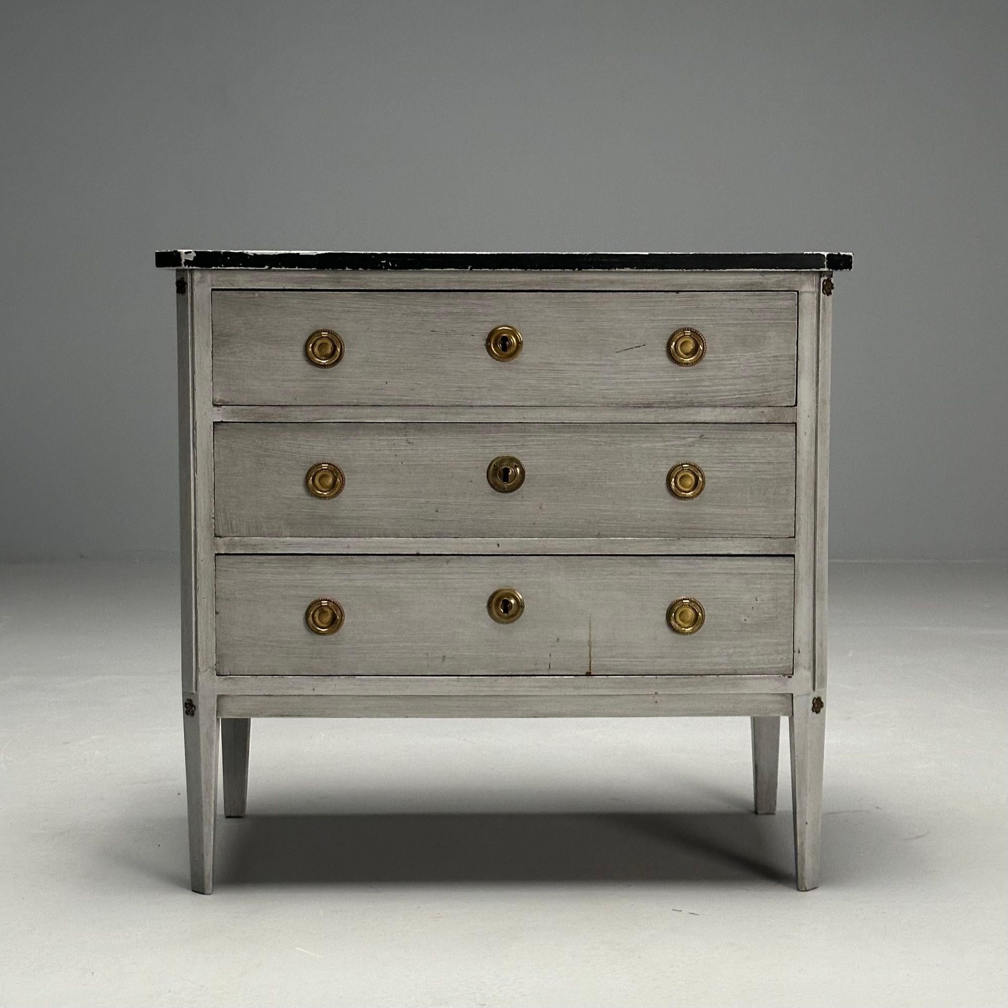 Mid-20th Century Gustavian, Swedish Commode, Gray Paint Distressed, Sweden, 1950s For Sale