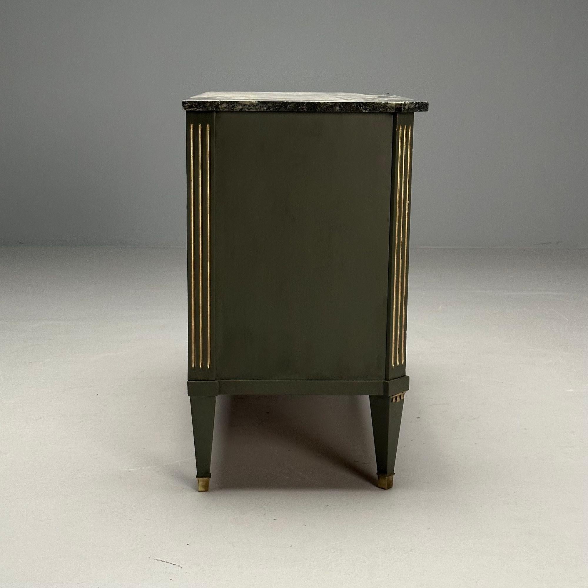 Gustavian, Swedish Commode, Green Paint, Marble, Brass, Sweden, 1980s For Sale 7