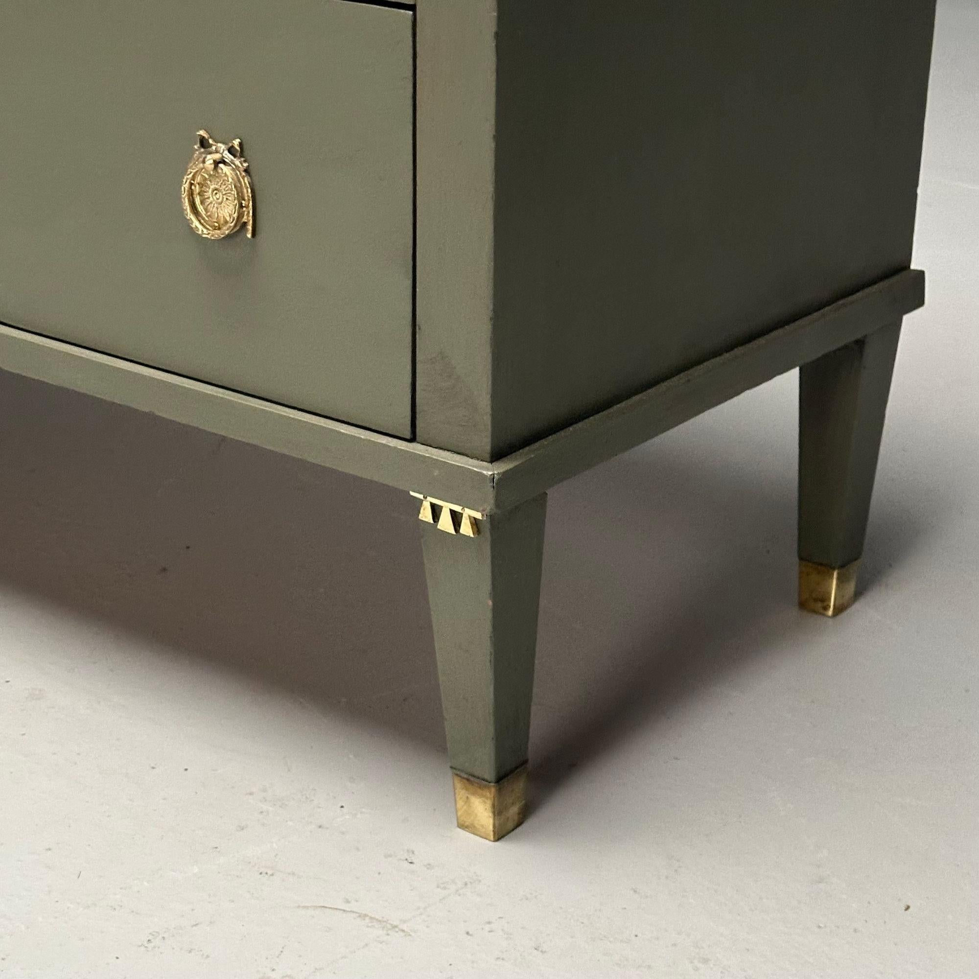 Gustavian, Swedish Commode, Green Paint, Pinewood, Brass, Sweden, 1970s For Sale 3