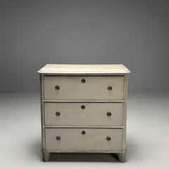 Gustavian, Swedish Commode, Grey Paint Distressed, Brass, Sweden, 1930s