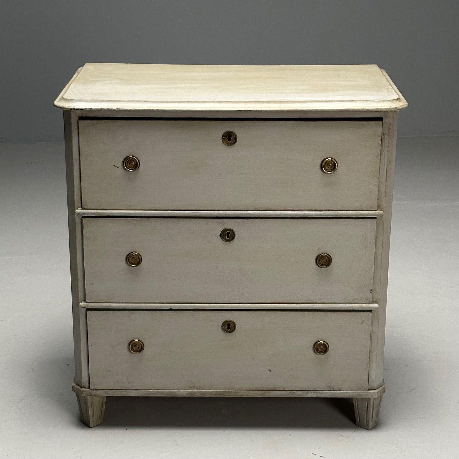 Mid-20th Century Gustavian, Swedish Commode, Grey Paint Distressed, Brass, Sweden, 1930s For Sale