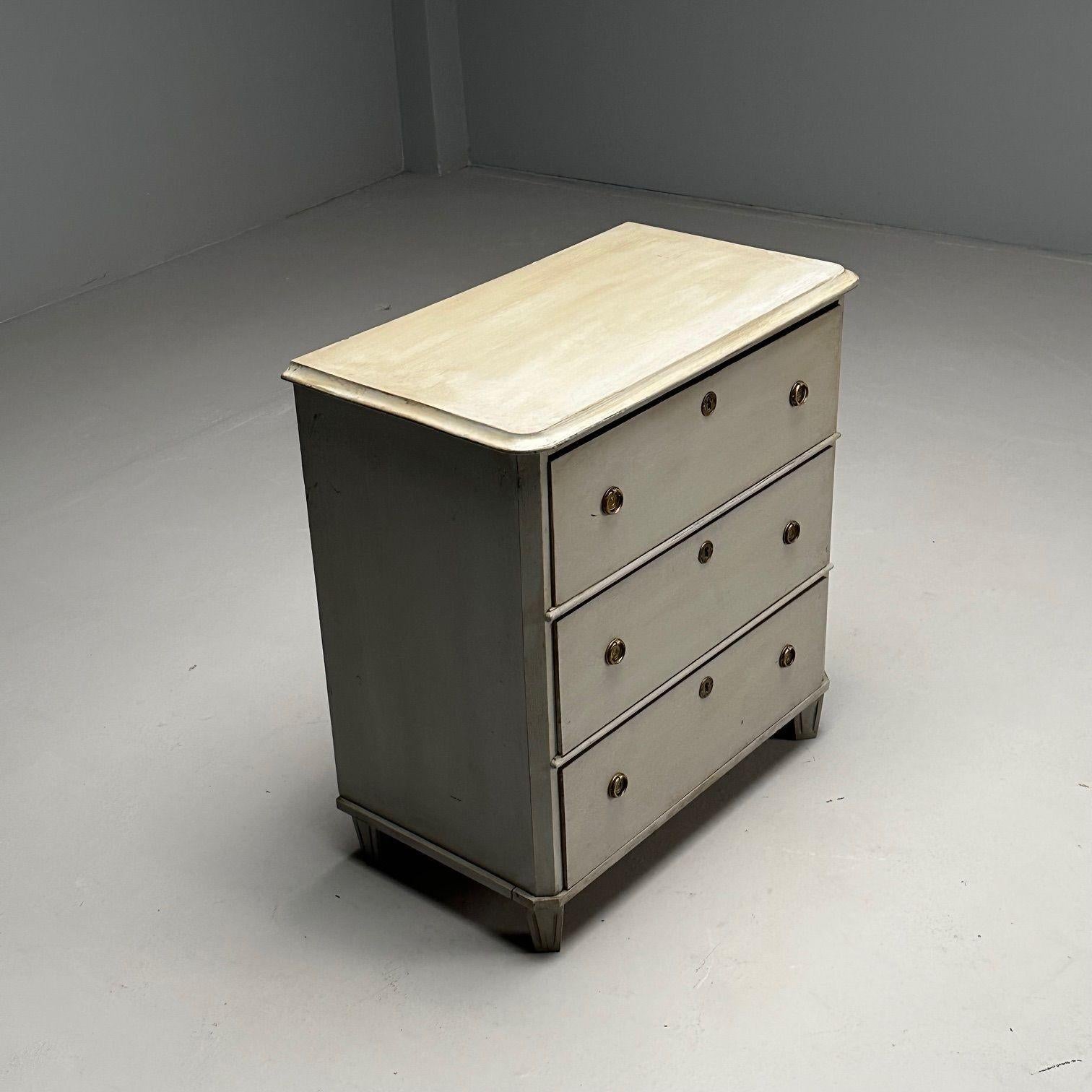 Gustavian, Swedish Commode, Grey Paint Distressed, Brass, Sweden, 1930s For Sale 1