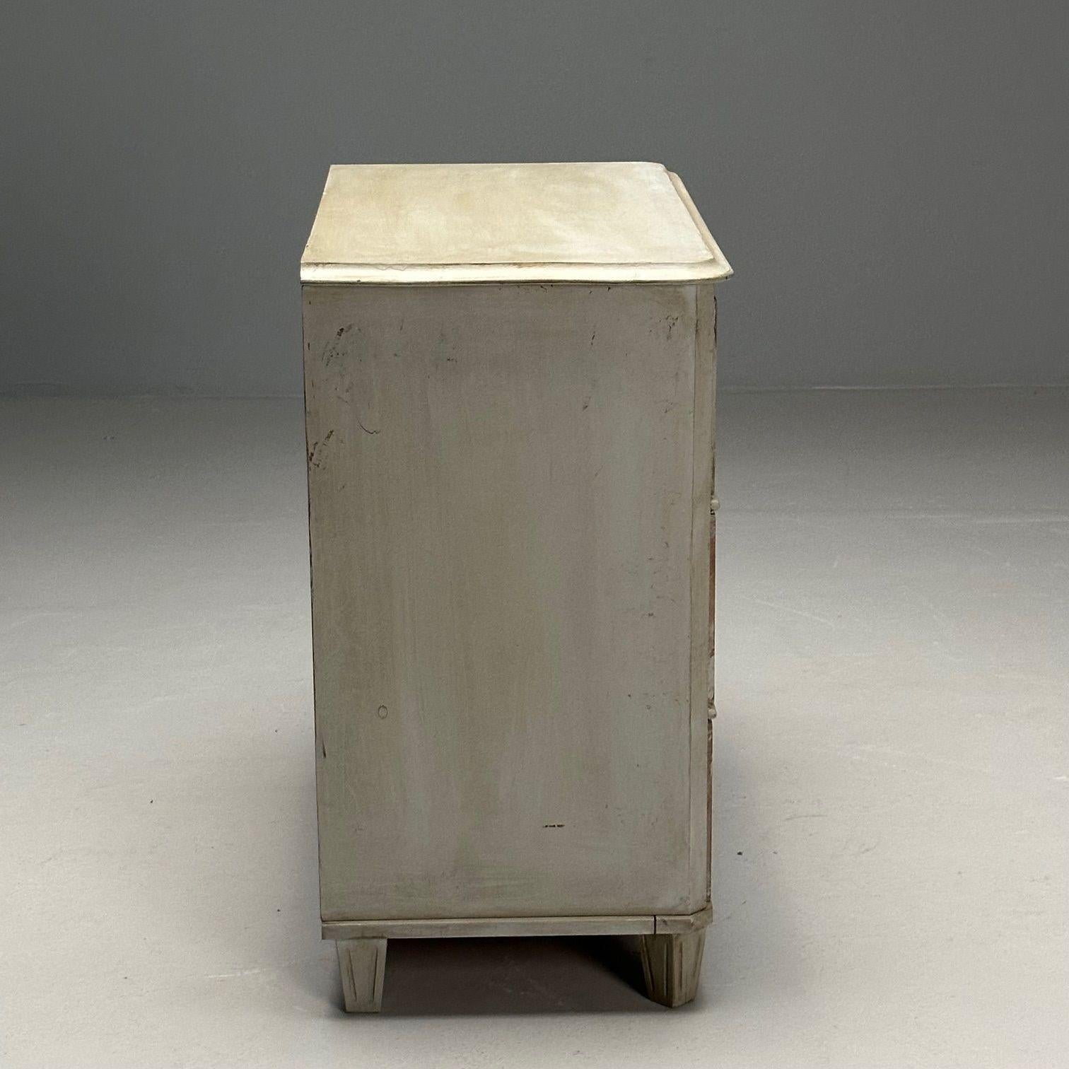Gustavian, Swedish Commode, Grey Paint Distressed, Brass, Sweden, 1930s For Sale 4