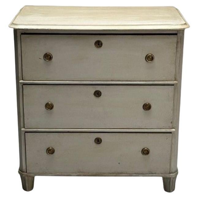 Gustavian, Swedish Commode, Grey Paint Distressed, Brass, Sweden, 1930s For Sale