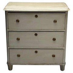 Gustavian, Swedish Commode, Grey Paint Distressed, Brass, Sweden, 1930s