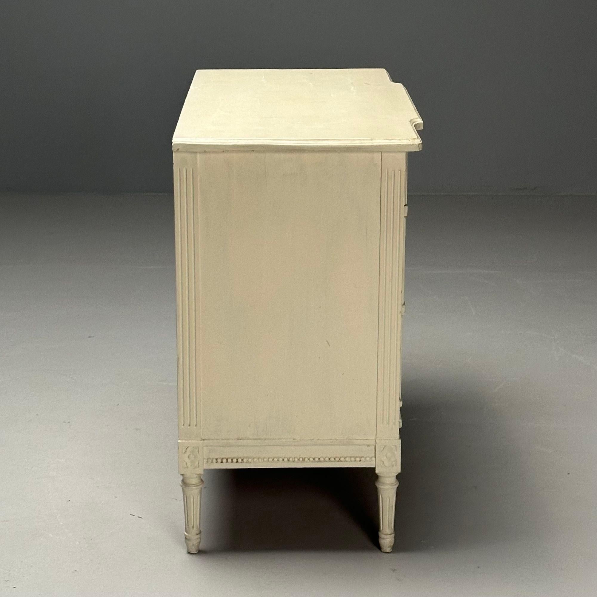 Gustavian, Swedish Commode, Louis XVI Style, White Paint Distressed, 1990s For Sale 2