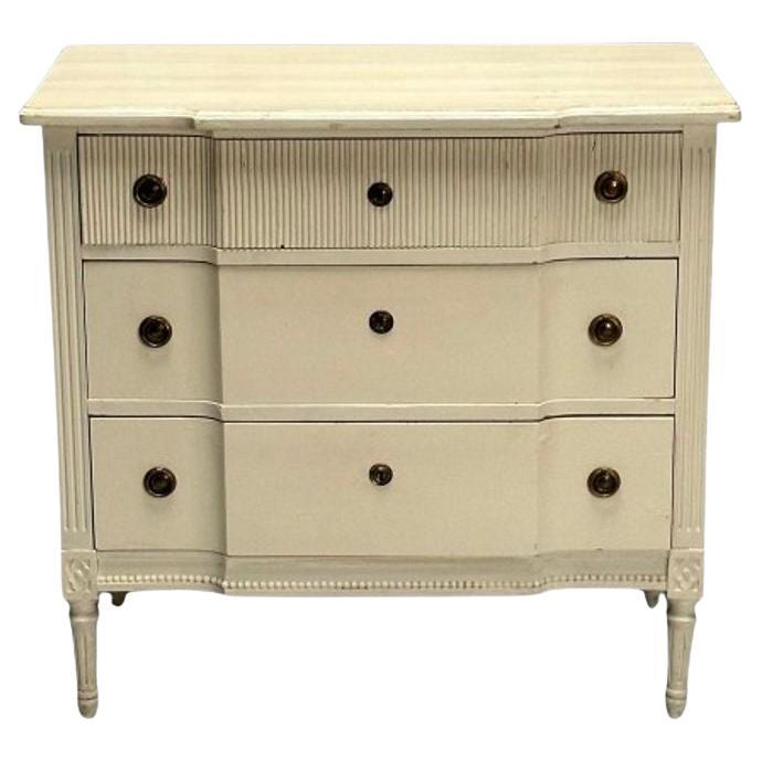 Gustavian, Swedish Commode, Louis XVI Style, White Paint Distressed, 1990s For Sale