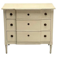 Vintage Gustavian, Swedish Commode, Louis XVI Style, White Paint Distressed, 1990s