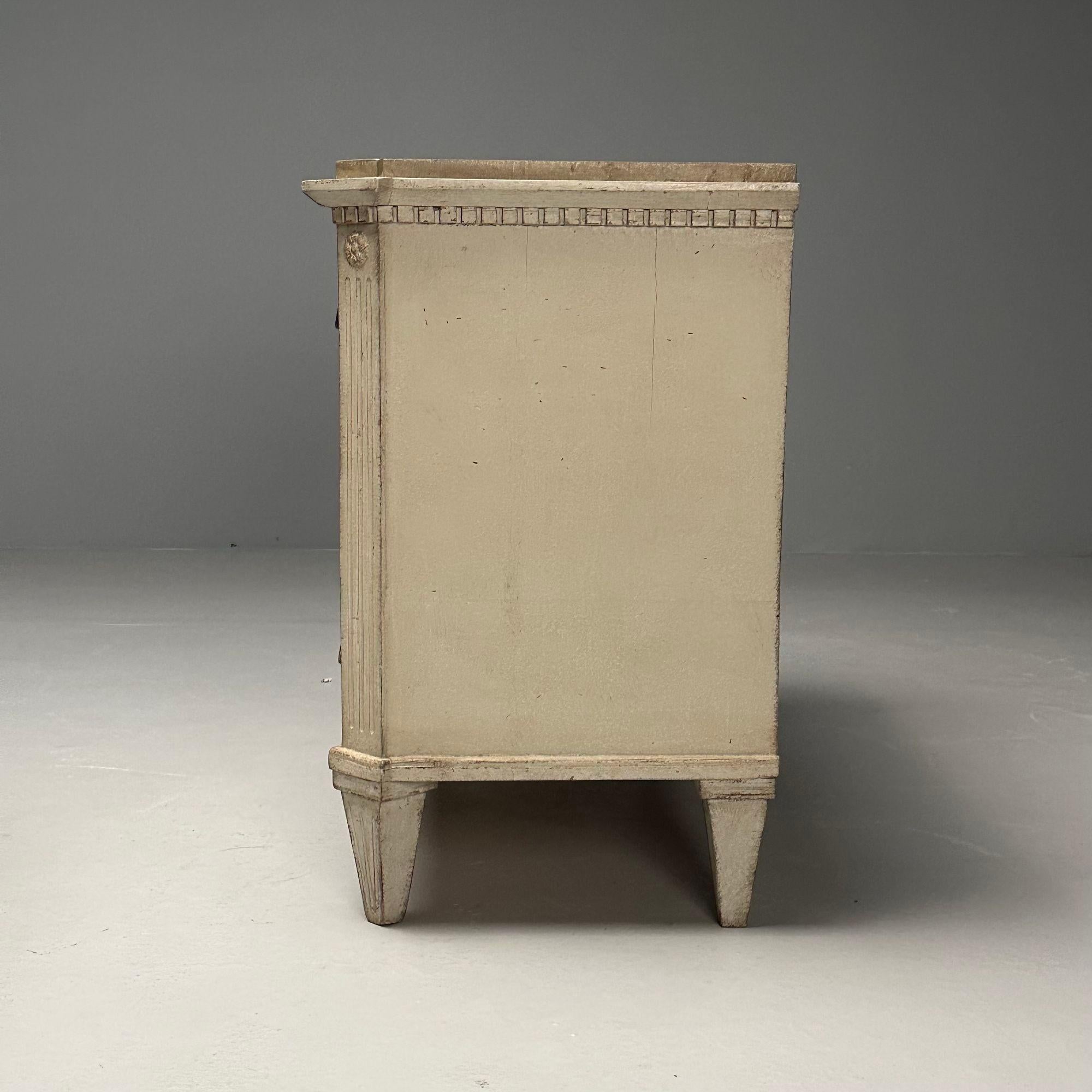 Gustavian, Swedish Commodes, Beige Paint Distressed, Brass, Sweden, 19th C. For Sale 11