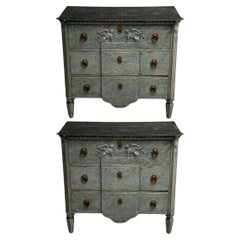 Gustavian, Swedish Commodes, Blue Paint Distressed, Brass, Sweden, 19th C.