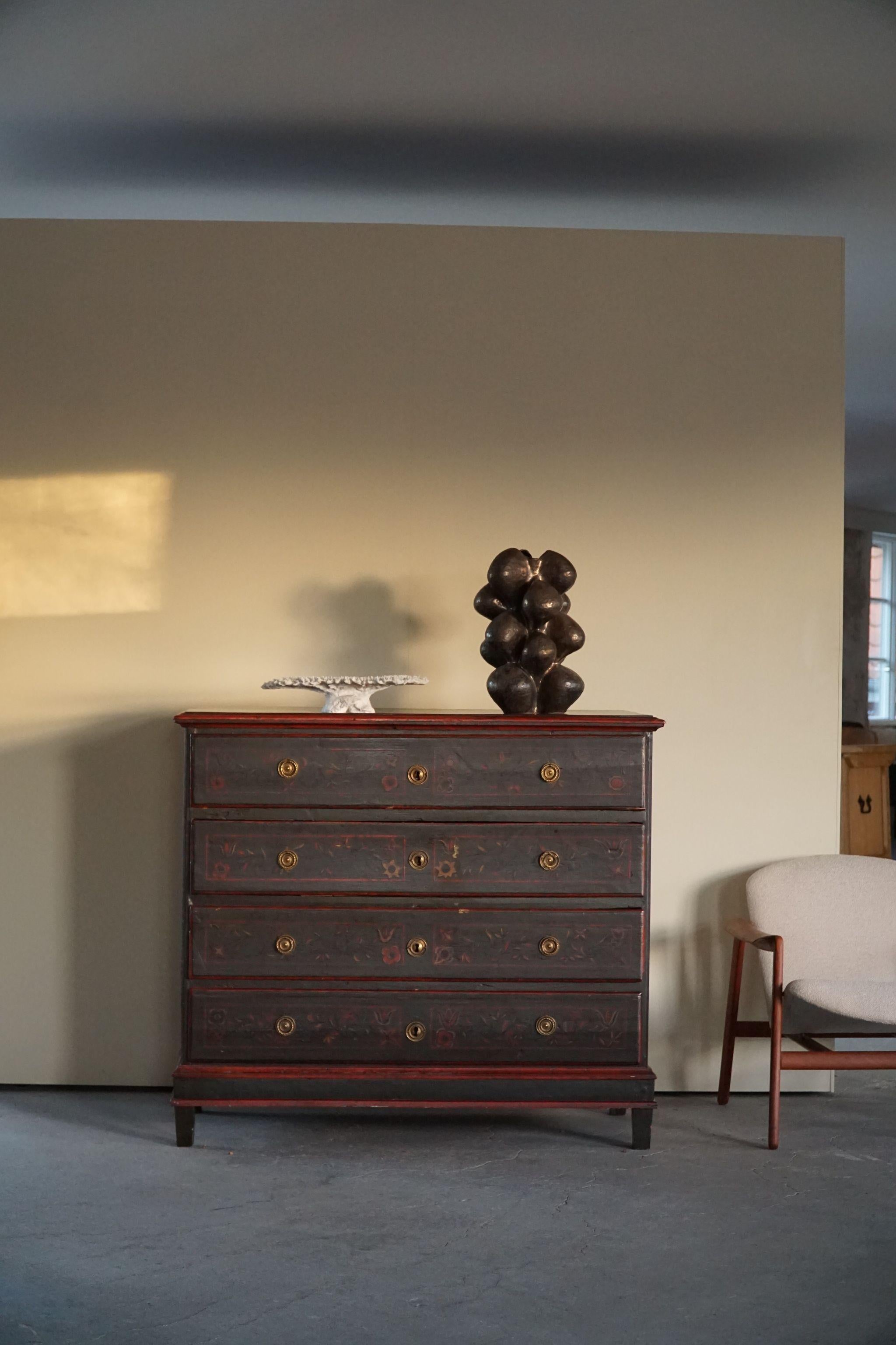 Gustavian Swedish Hand Painted Folk Art Chest of Drawers, Late 18th Century 1