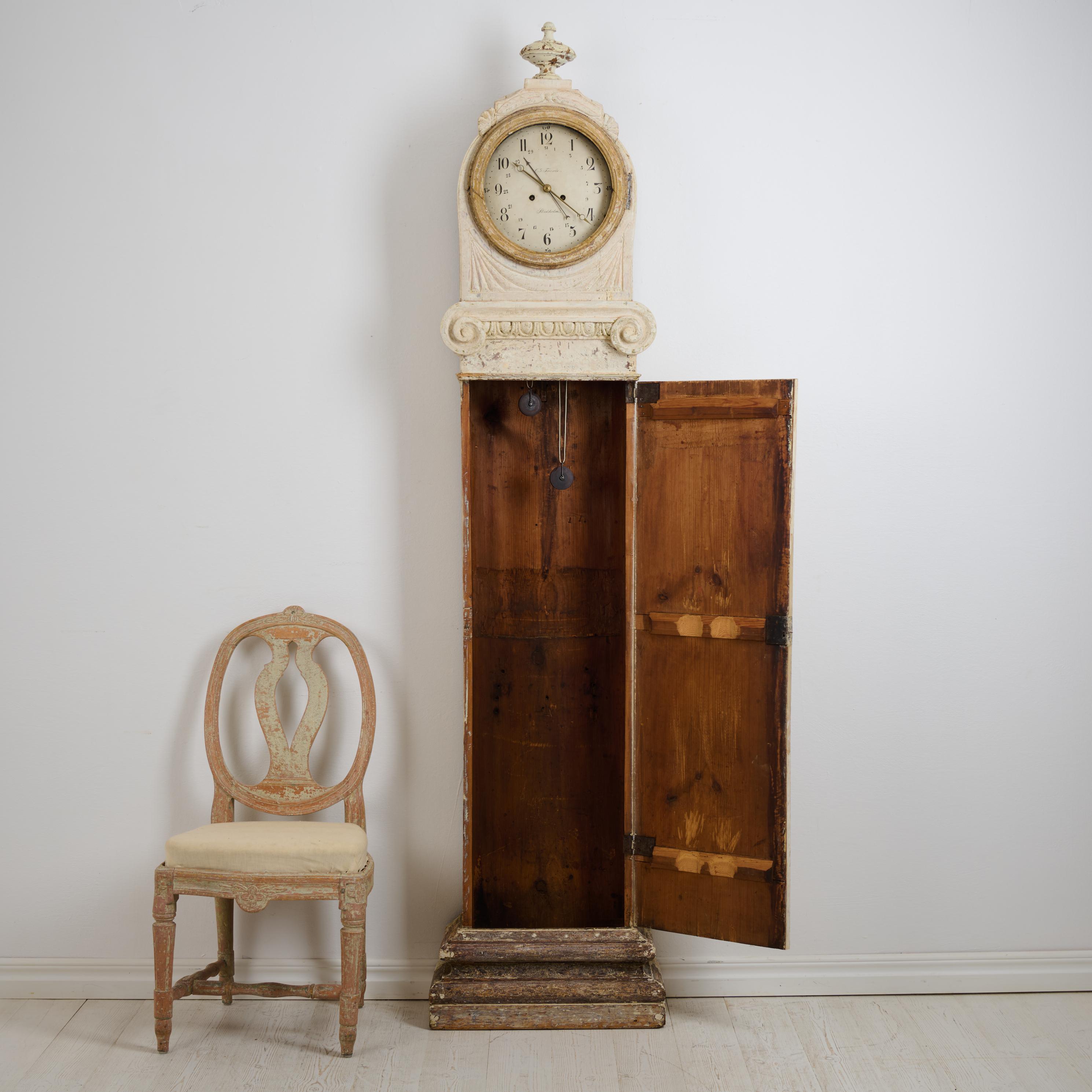 Hand-Crafted Gustavian Swedish Long Case Clock from the Late 1700s, Unusual Straight Shape For Sale