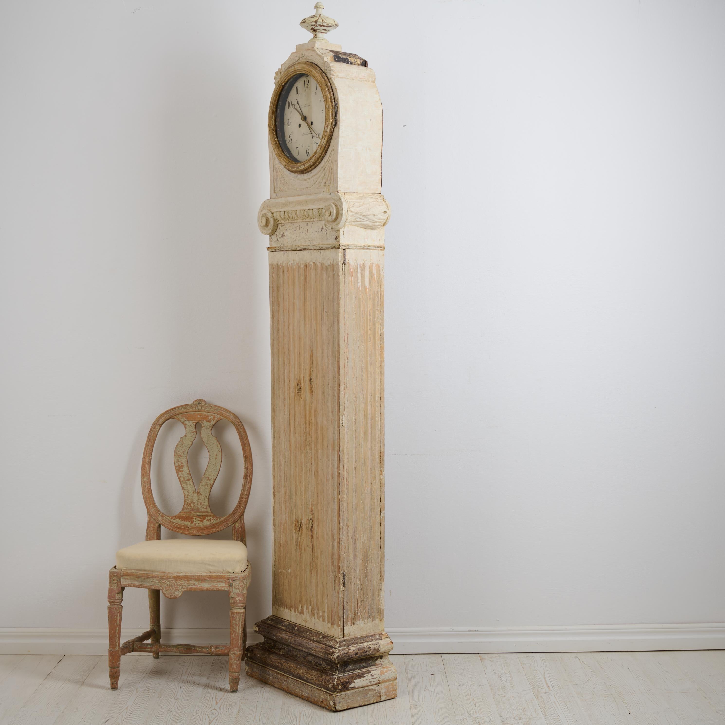 18th Century Gustavian Swedish Long Case Clock from the Late 1700s, Unusual Straight Shape For Sale