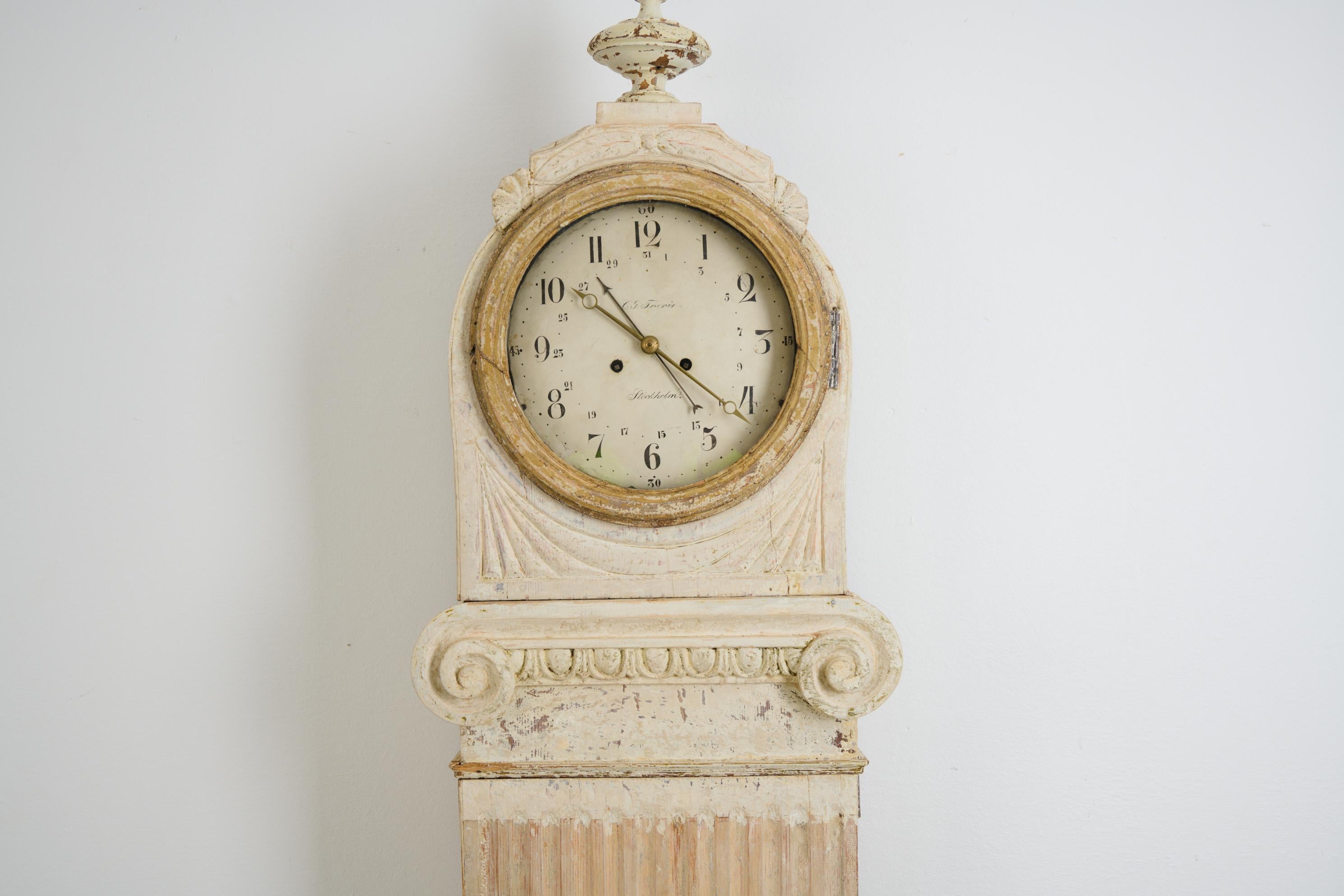 Gustavian Swedish Long Case Clock from the Late 1700s, Unusual Straight Shape For Sale 1