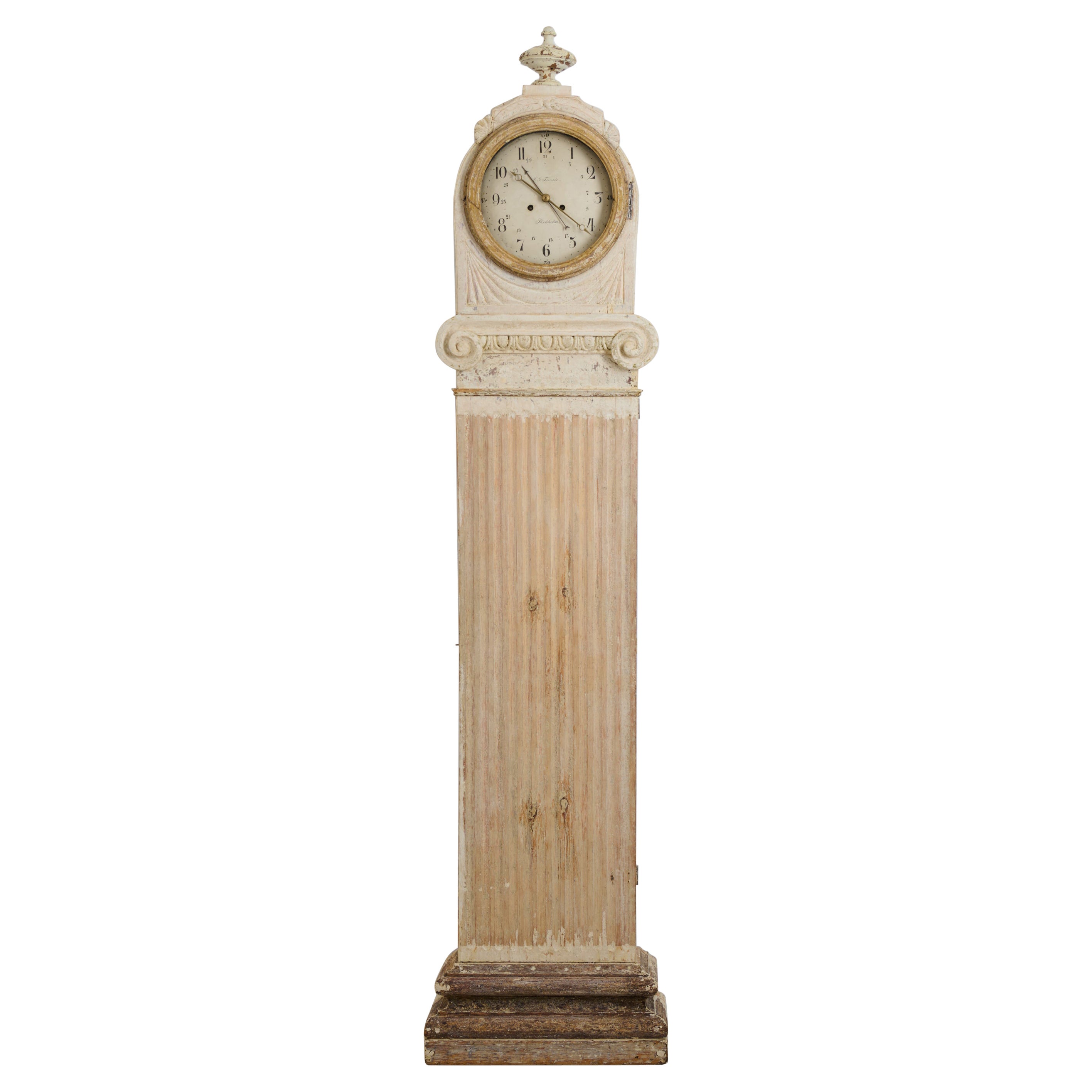Gustavian Swedish Long Case Clock from the Late 1700s, Unusual Straight Shape For Sale