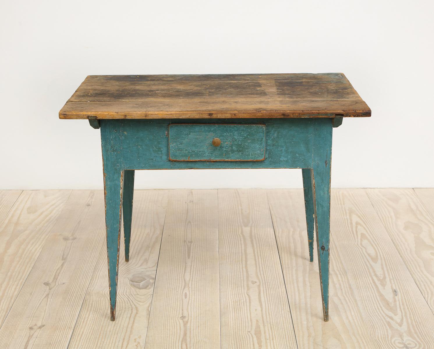 Gustavian Swedish Table with Drawer with Original Blue Paint, circa 1790 3