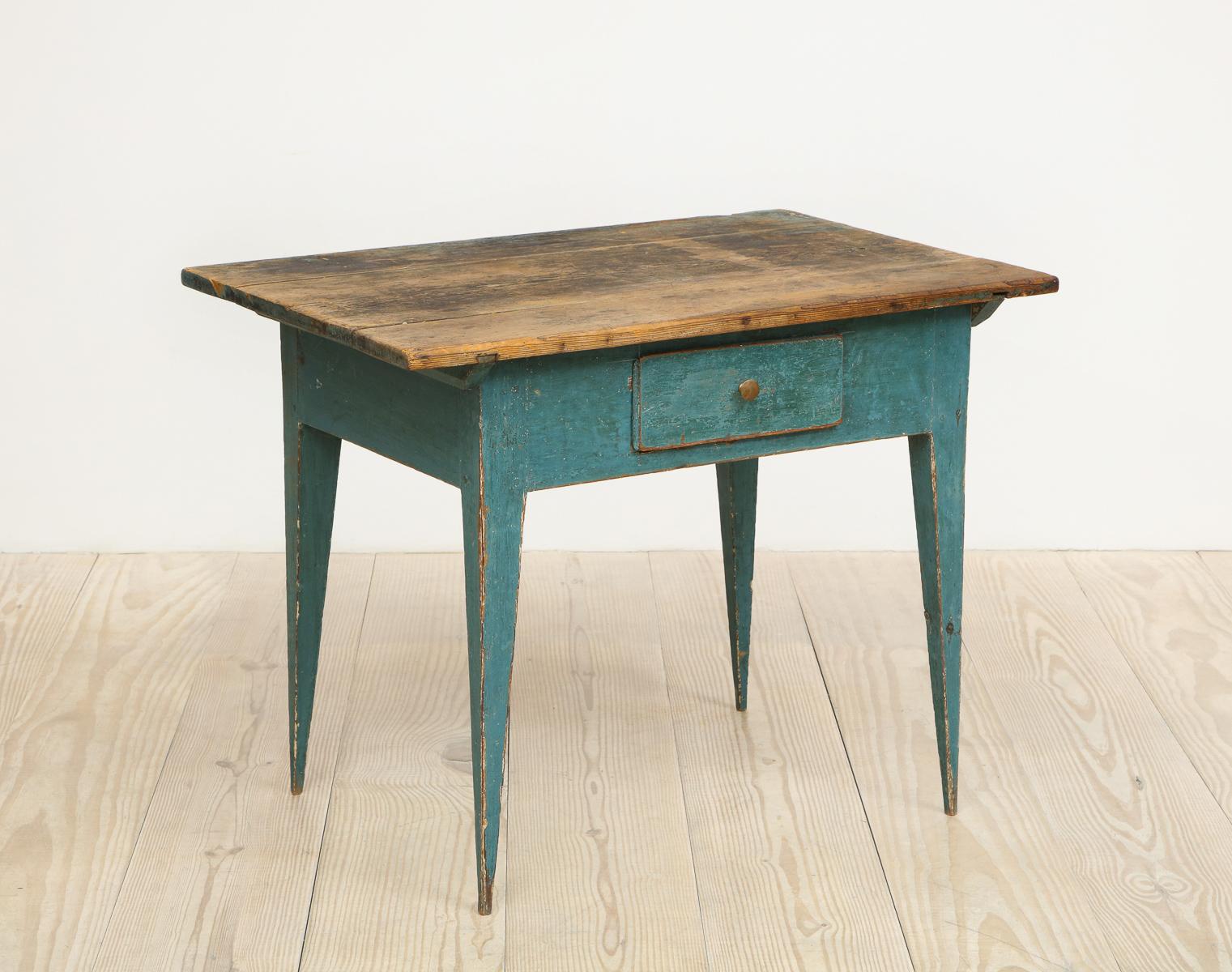 Gustavian Swedish Table with Drawer with Original Blue Paint, circa 1790 4