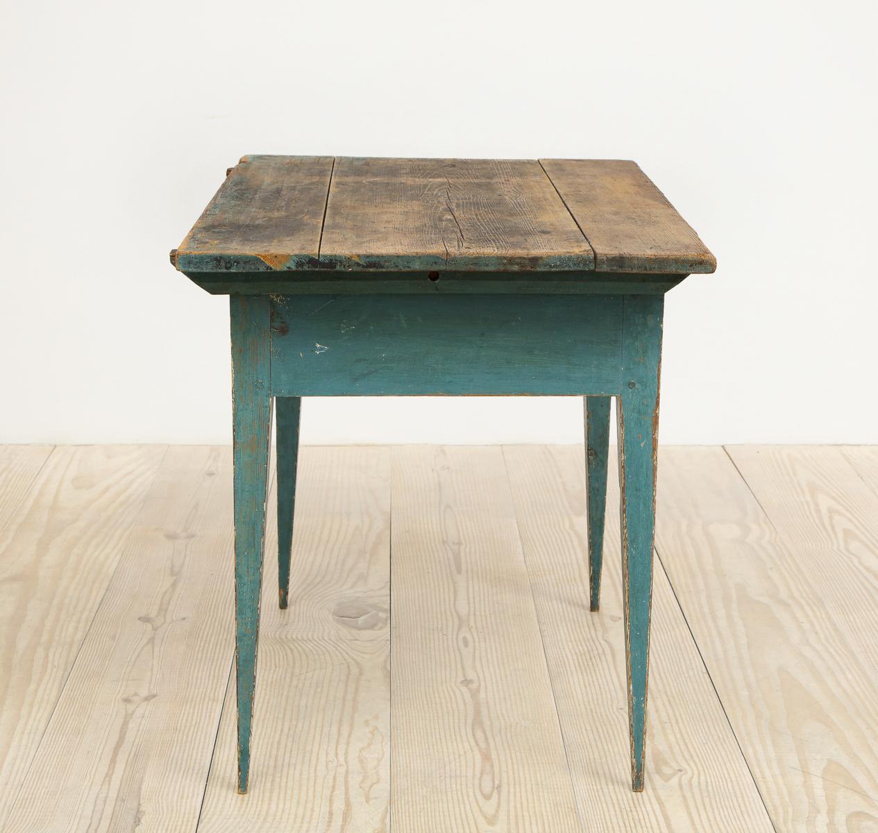 Gustavian Swedish Table with Drawer with Original Blue Paint, circa 1790 6