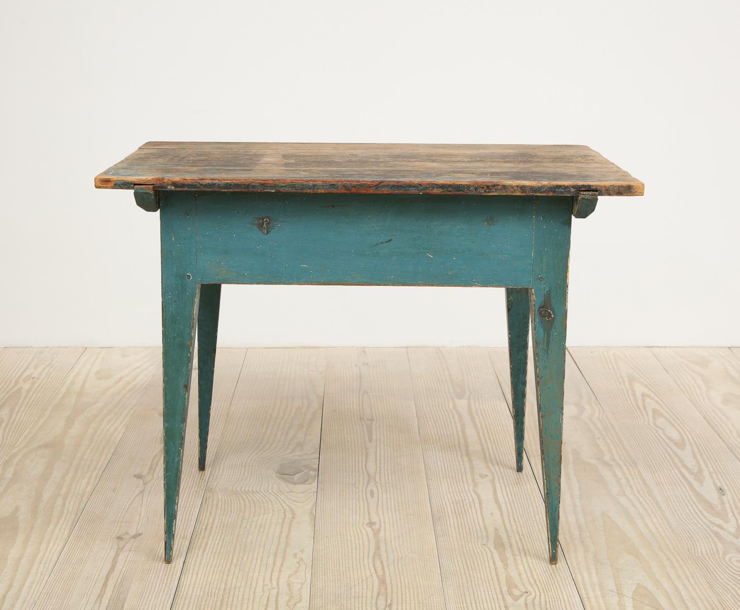 Gustavian Swedish Table with Drawer with Original Blue Paint, circa 1790 8