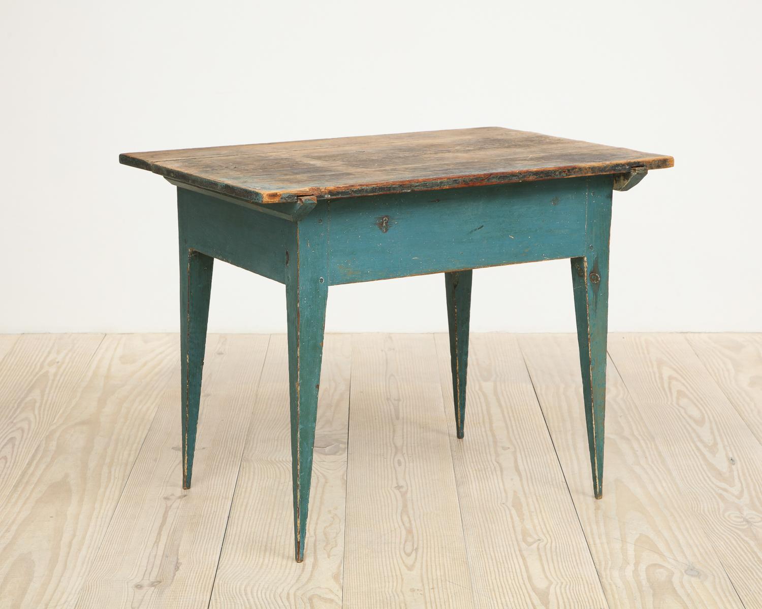 18th Century and Earlier Gustavian Swedish Table with Drawer with Original Blue Paint, circa 1790