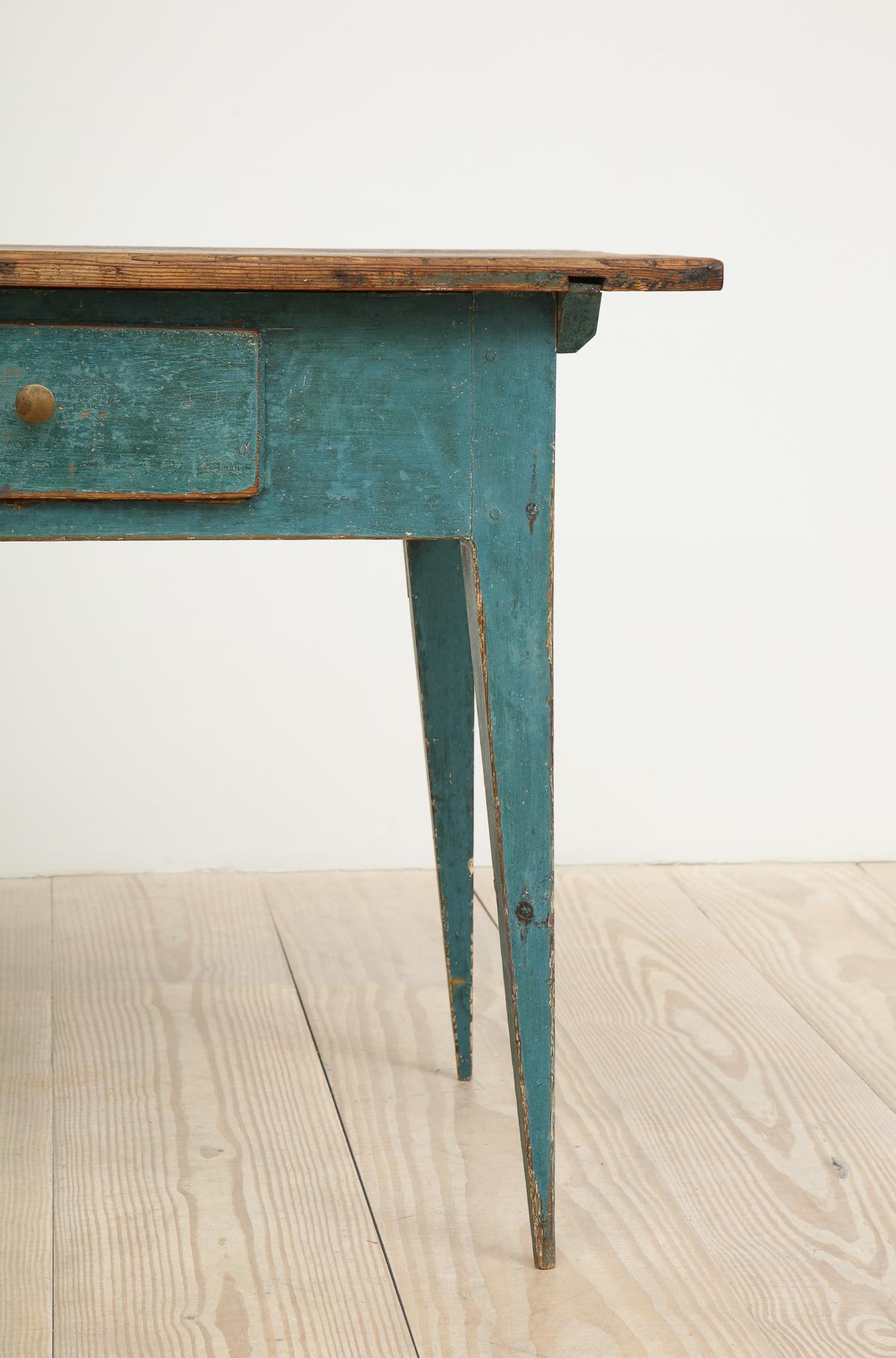 Gustavian Swedish Table with Drawer with Original Blue Paint, circa 1790 1